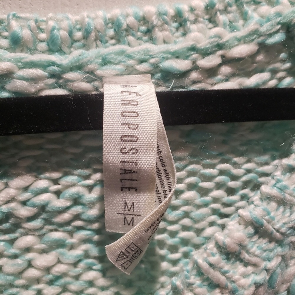 Aeropostale Size Medium Mint Green White Knit V-Neck Sweater - Picture 9 of 11